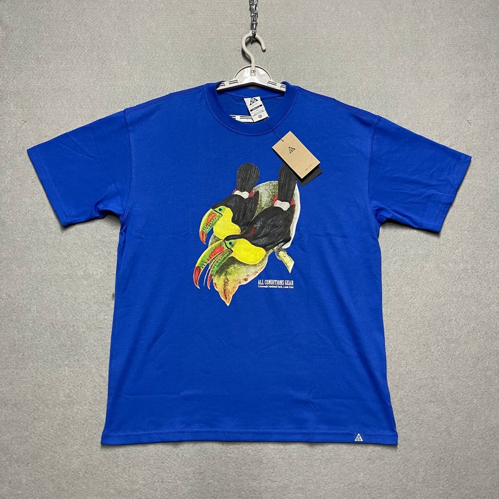 NEW Nike ACG Shirt Mens Medium Blue Toucan Graphic Corcovado Costa Rica‎ Dri-FIT